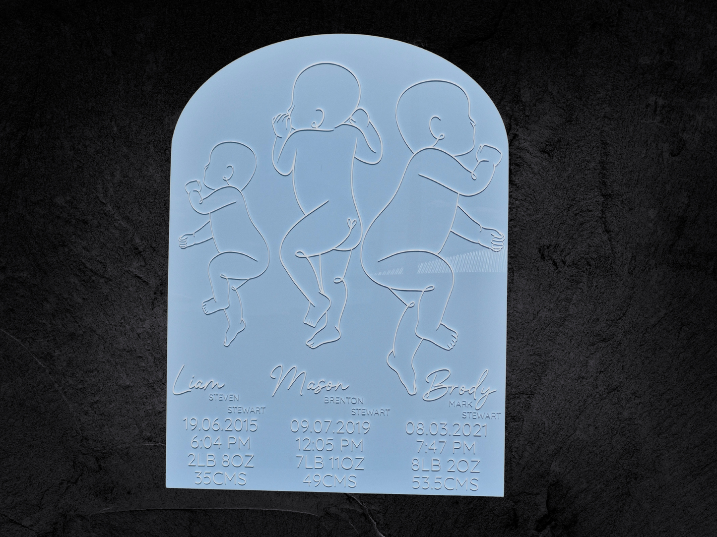 Acrylic 1:1 Scale Baby Birth Plaque - Triple