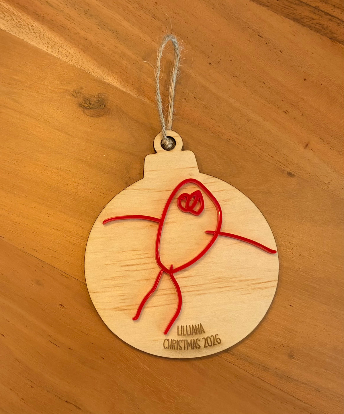 Personalised Child’s Drawing Christmas Bauble | Custom Wooden Keepsake