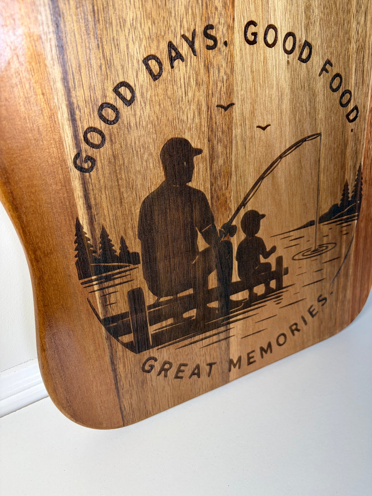 Good Days, Good Food, Good Memories | Engraved Serving Board | Father's Day Gift | Laser Engraved Serving Board