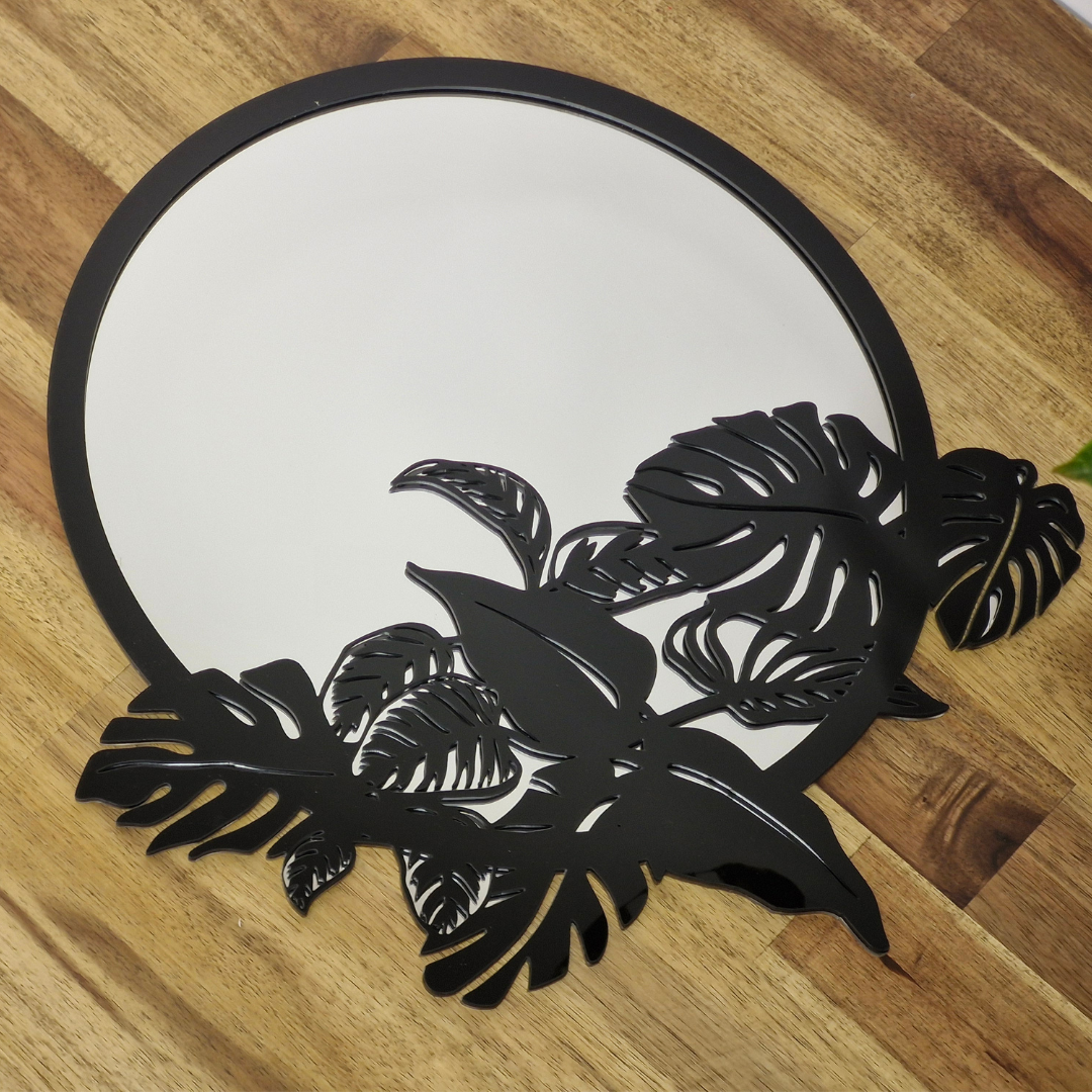 Jungle Leaf Acrylic Mirror – Circular Wall Art