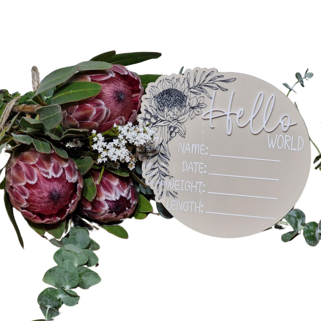 Acrylic Writable Birth Announcement Plaque - Native Floral Design