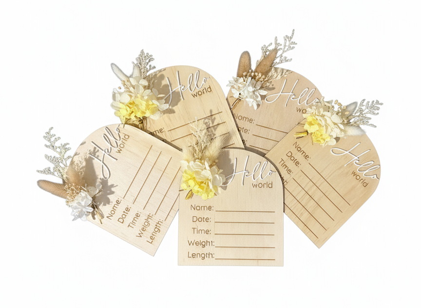 Hello World Floral Birth Announcement Plaque