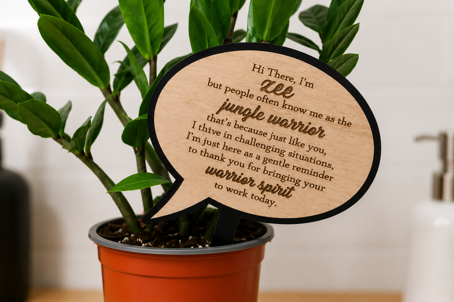 Jungle Warrior ZZ Plant | Encouragement Gift | Positive Plant Stake