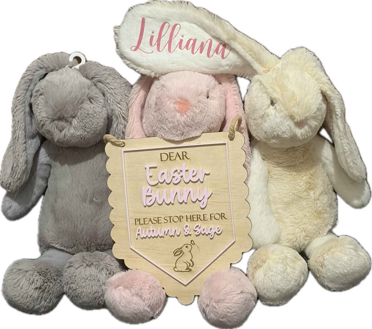 Bunny Bundle – Personalised Bunny Plush + Personalised “Easter Bunny Stop Here” Sign (Easter Keepsake Set)