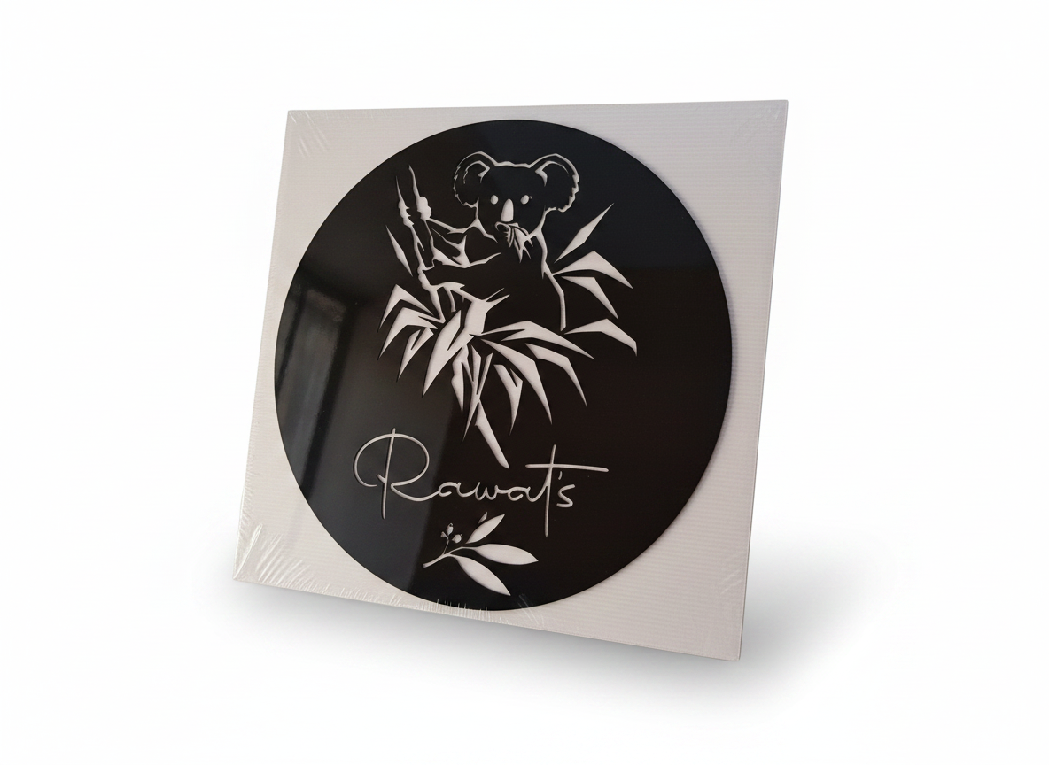 Personalised Acrylic Welcome Sign – 400mm Round – Koala