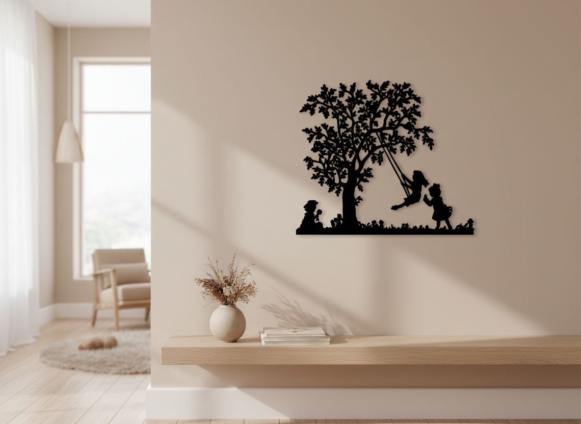 Kids on swing acrylic wall art lifestyle shot on neutral wall