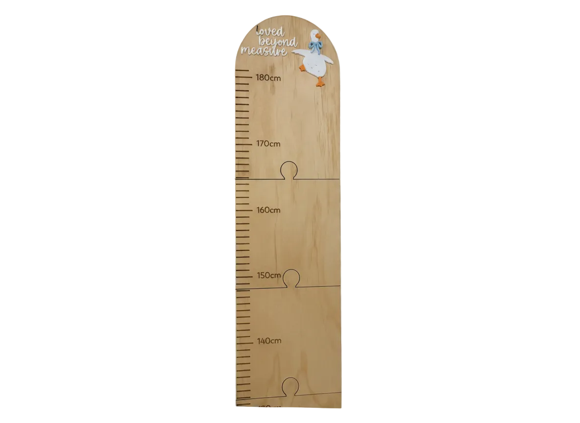 Wooden height chart with cartoon duck on a transparent background