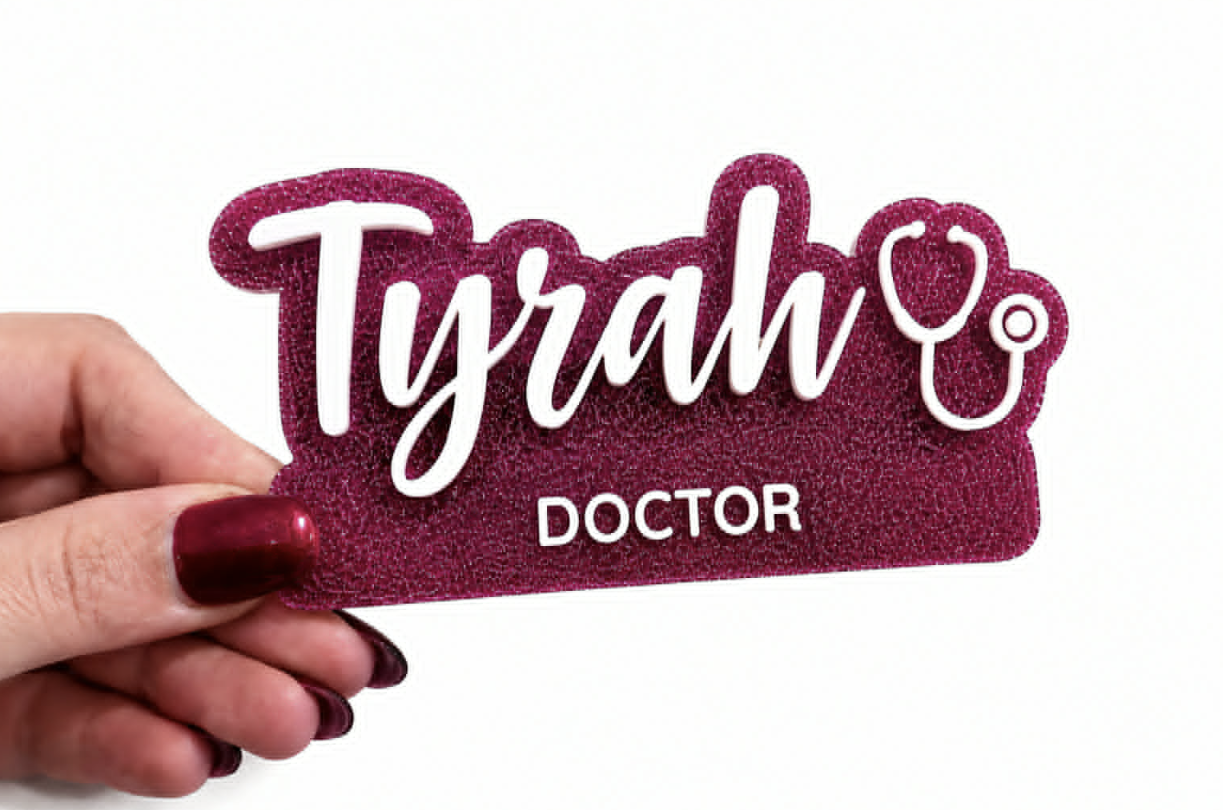 3D Acrylic Name Badge with Occupation and Symbol
