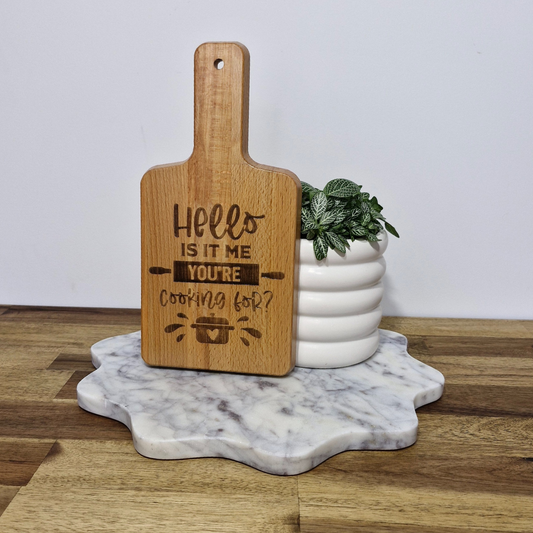 Engraved Bamboo Serving Board - Hello is it me you're cooking for?