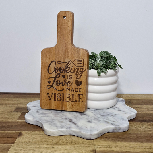 Engraved Bamboo Serving Board - Cooking is love made visible