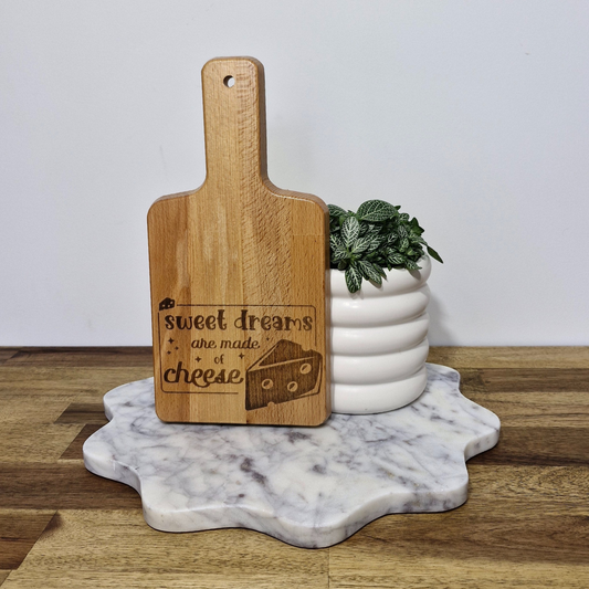 Engraved Bamboo Serving Board - Sweet dreams are made of cheese.
