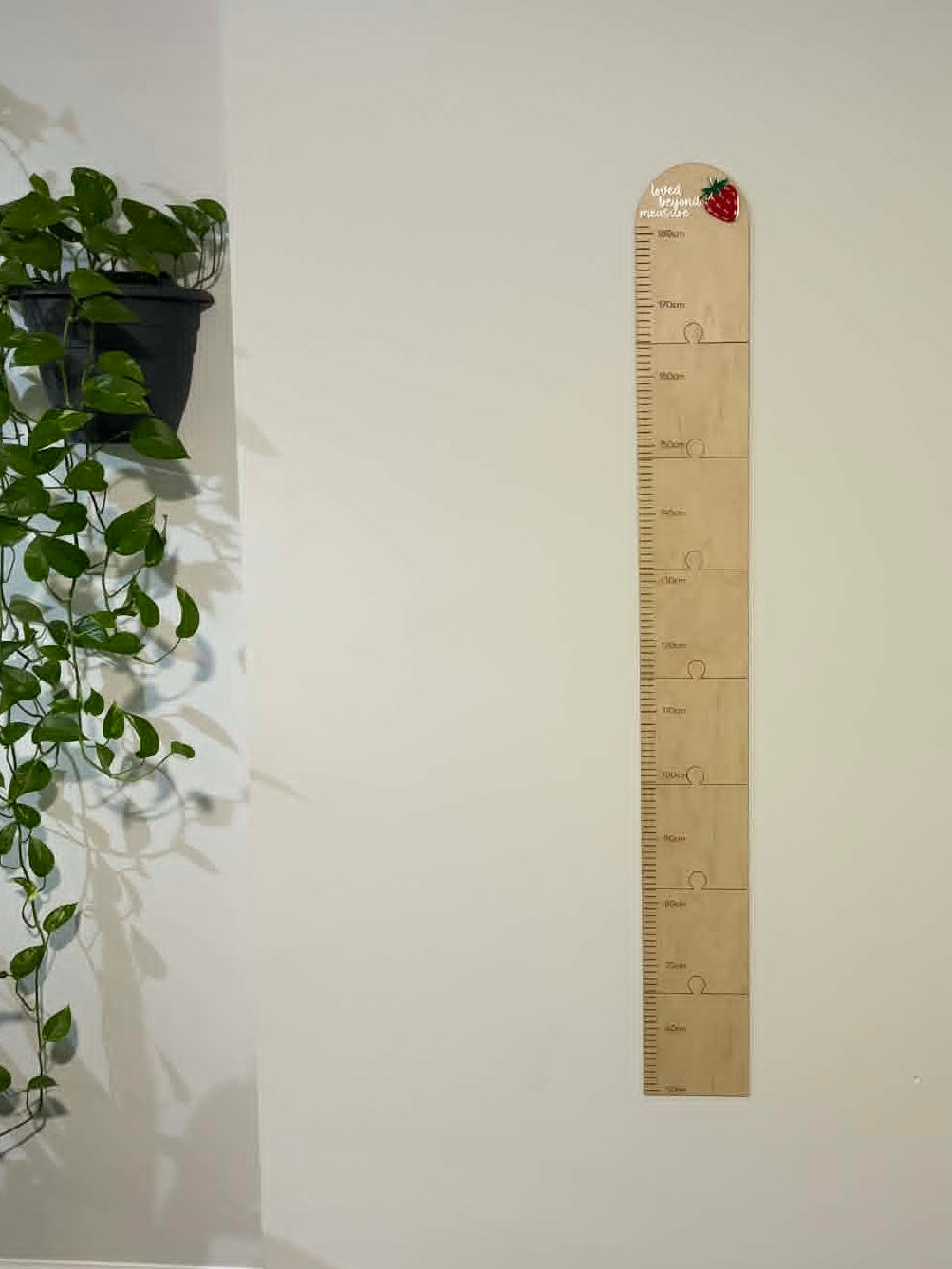 Personalisable Plywood Growth Chart – Strawberry “Loved Beyond Measure” (50–180cm)