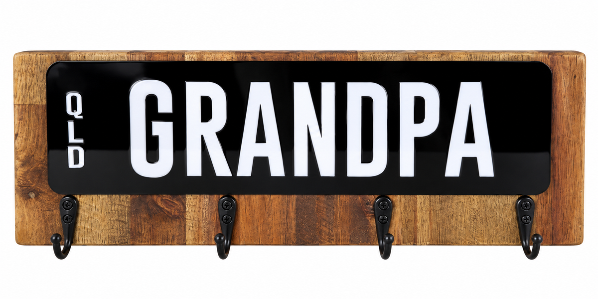 Personalised Number Plate Key Holder – GRANDPA | Wooden Wall Key Holder