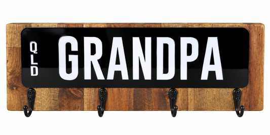 Personalised Number Plate Key Holder – GRANDPA | Wooden Wall Key Holder
