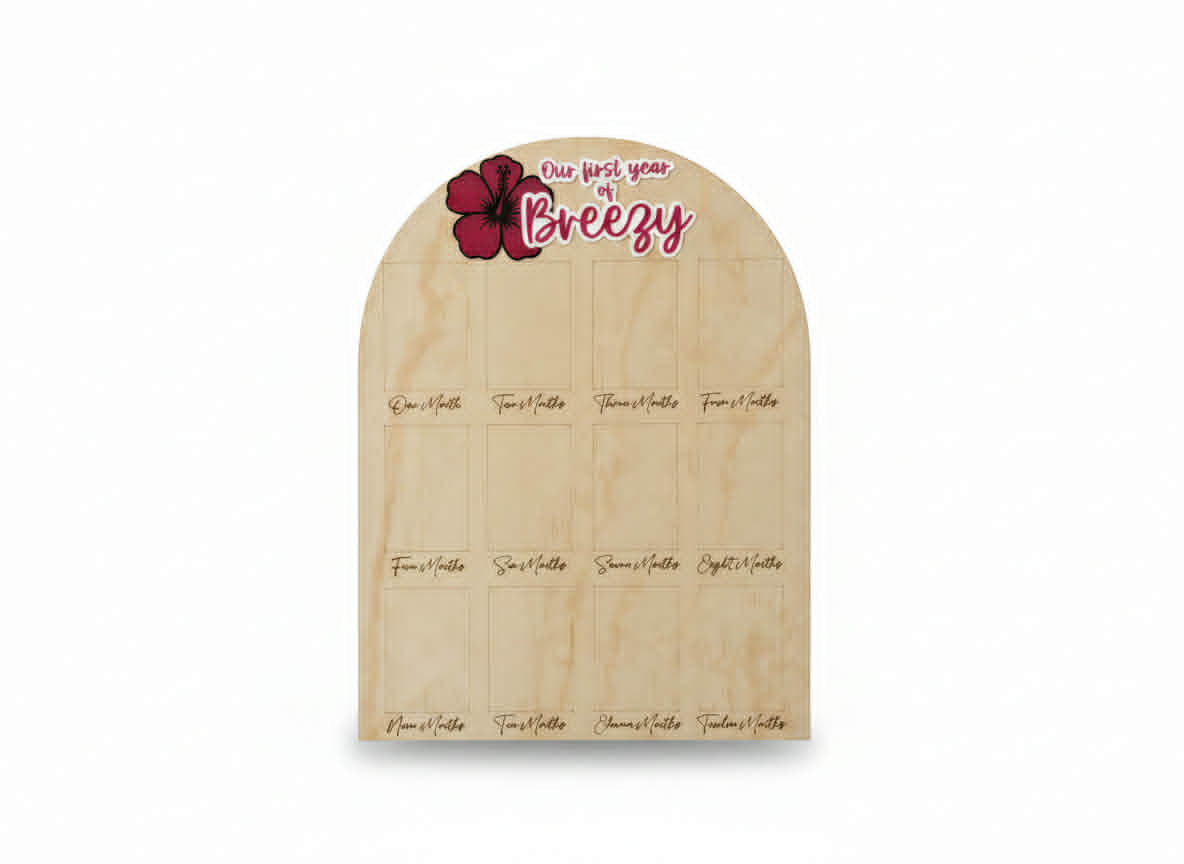 Personalised “Our First Year” Photo Board (Hibiscus Flower Theme)