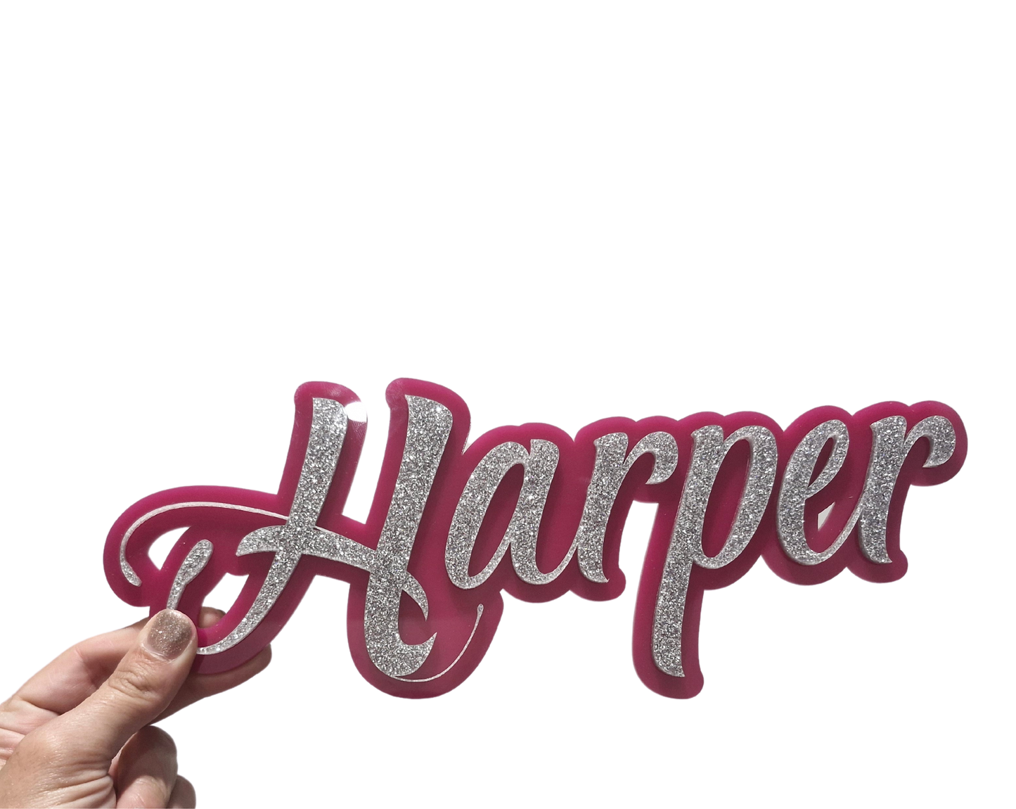Personalised Double-Layer Acrylic Name Sign – Signature Sparkle Layered Style