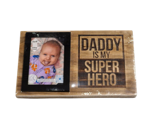 Daddy is my super hero - Engraved Timber Photo Board