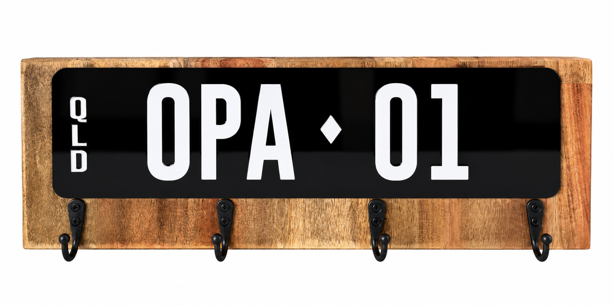 Personalised Number Plate Key Rack – OPA-01 | Wooden Wall Key Holder