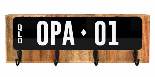 Personalised Number Plate Key Rack – OPA-01 | Wooden Wall Key Holder