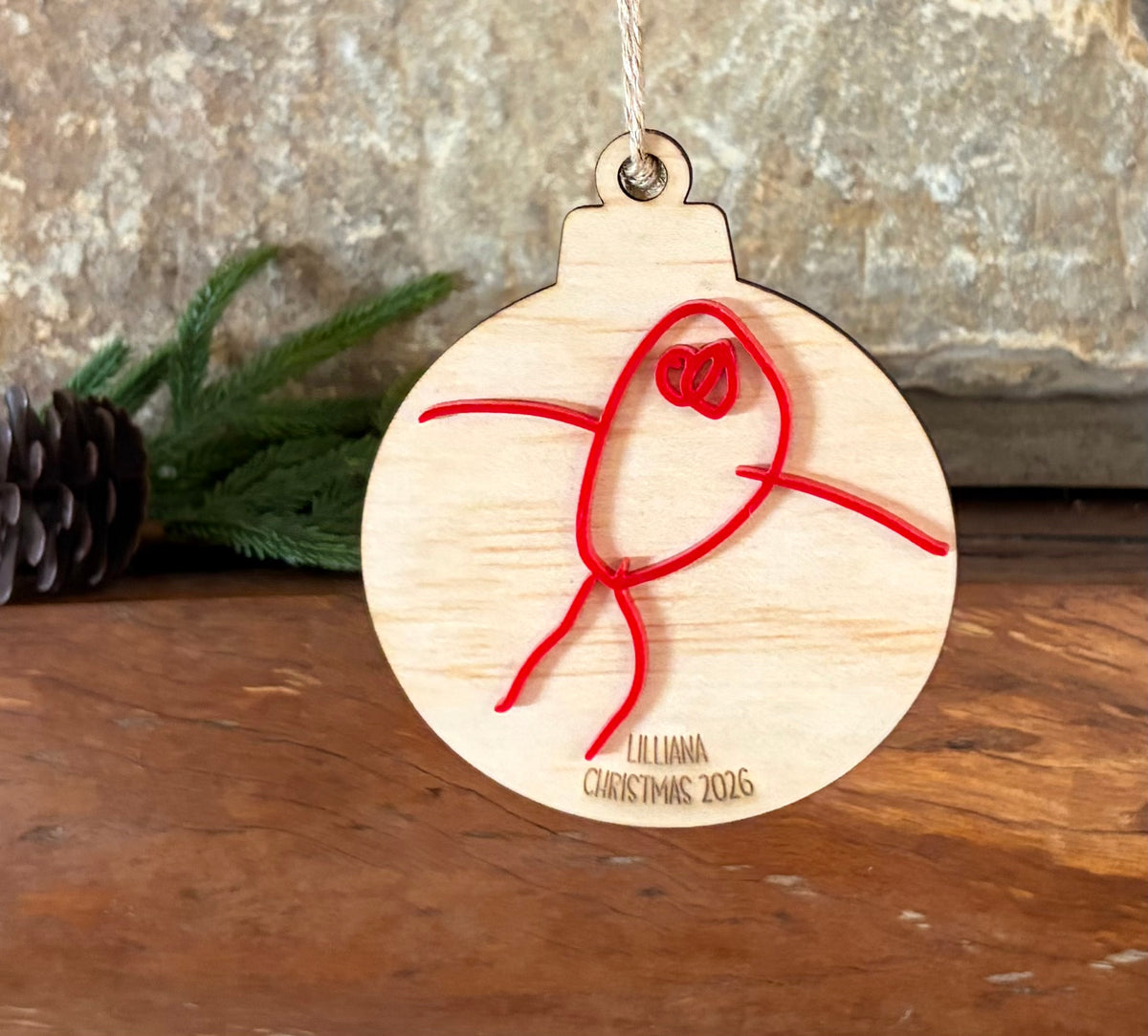 Personalised Child’s Drawing Christmas Bauble | Custom Wooden Keepsake