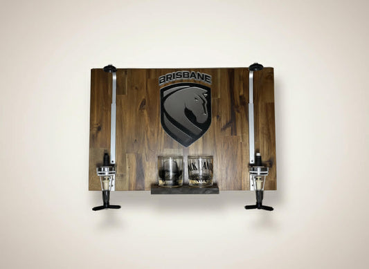 Wall Mounted Spirit Dispenser – Brisbane Team | Double Bottle Bar Display (600mm x 400mm)