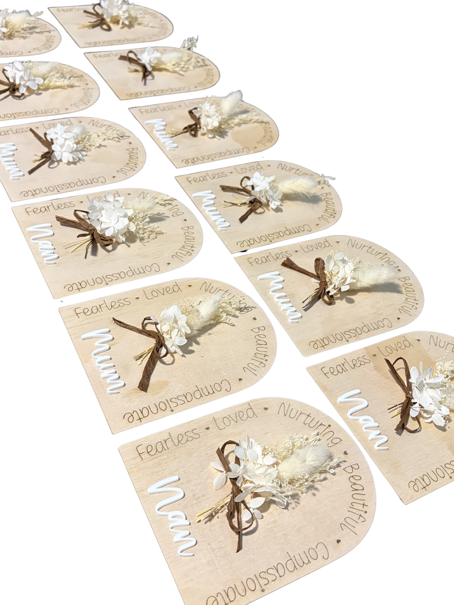 Set of decorative cards with floral arrangements and text on a white background