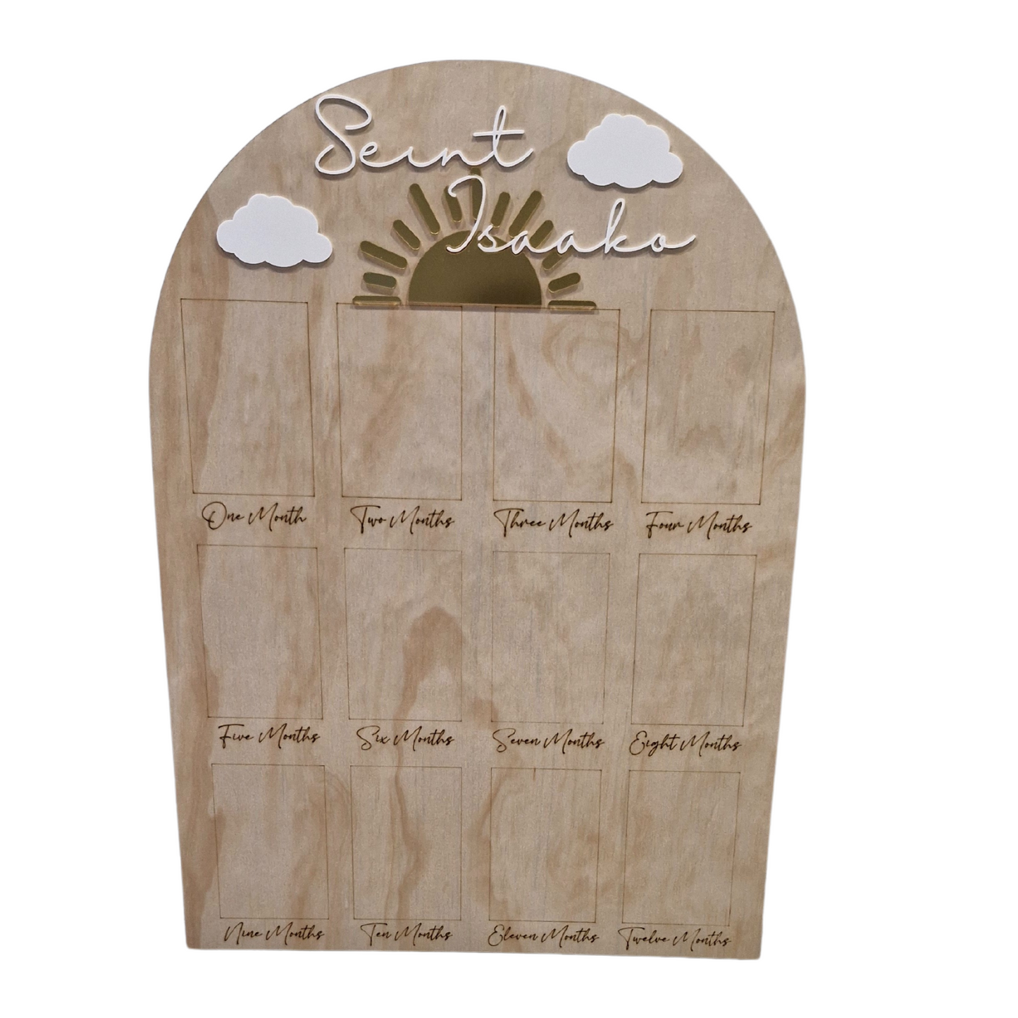 Personalised First Year Photo Board | Sun & Clouds