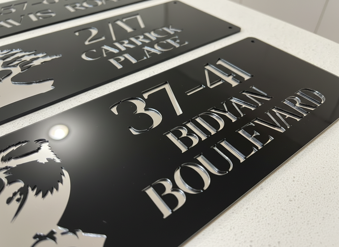 Personalised Acrylic Mirror House Sign – Kookaburra (Custom House Number & Street Name)