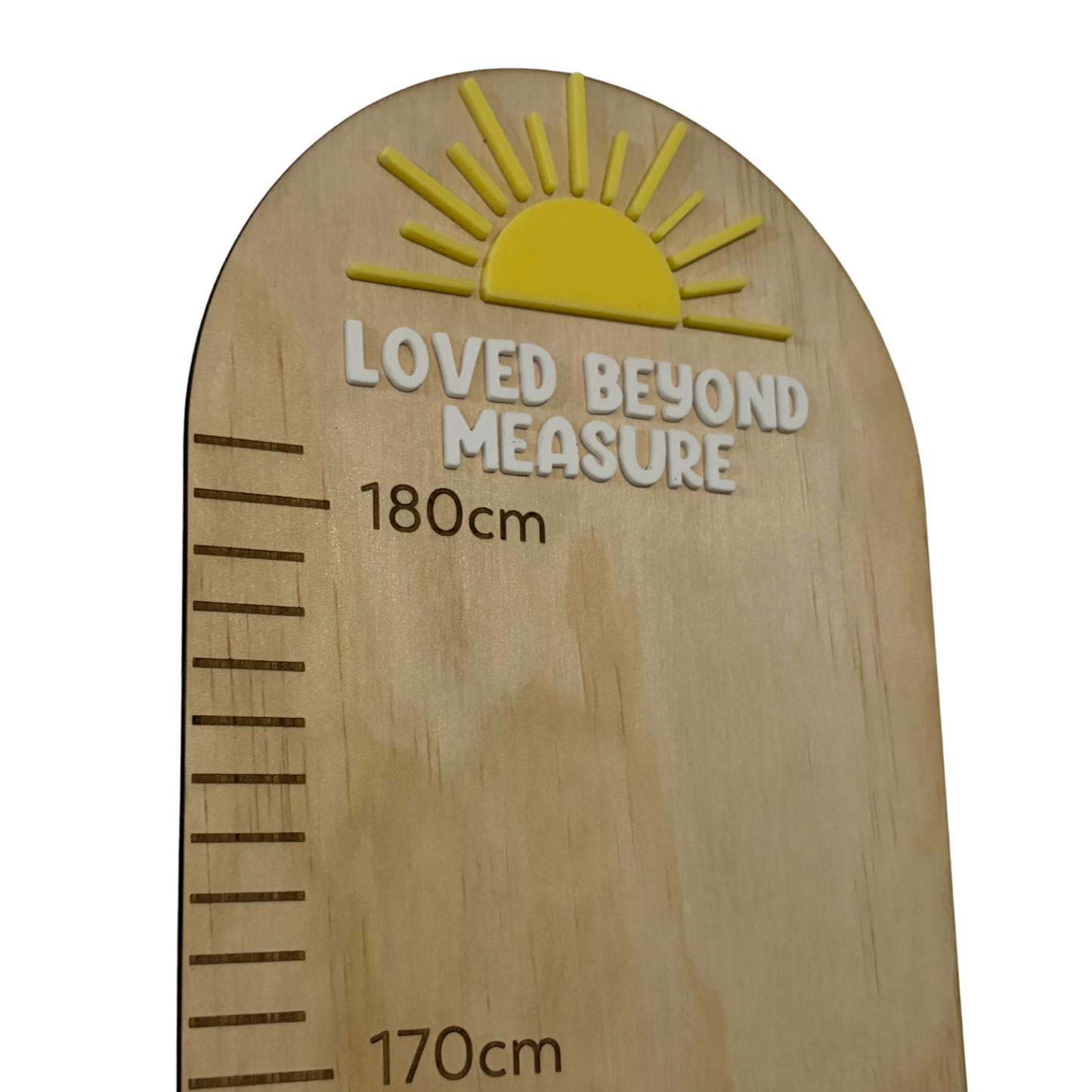 Personalisable Plywood Growth Chart – Sun “Loved Beyond Measure” (50–180cm)