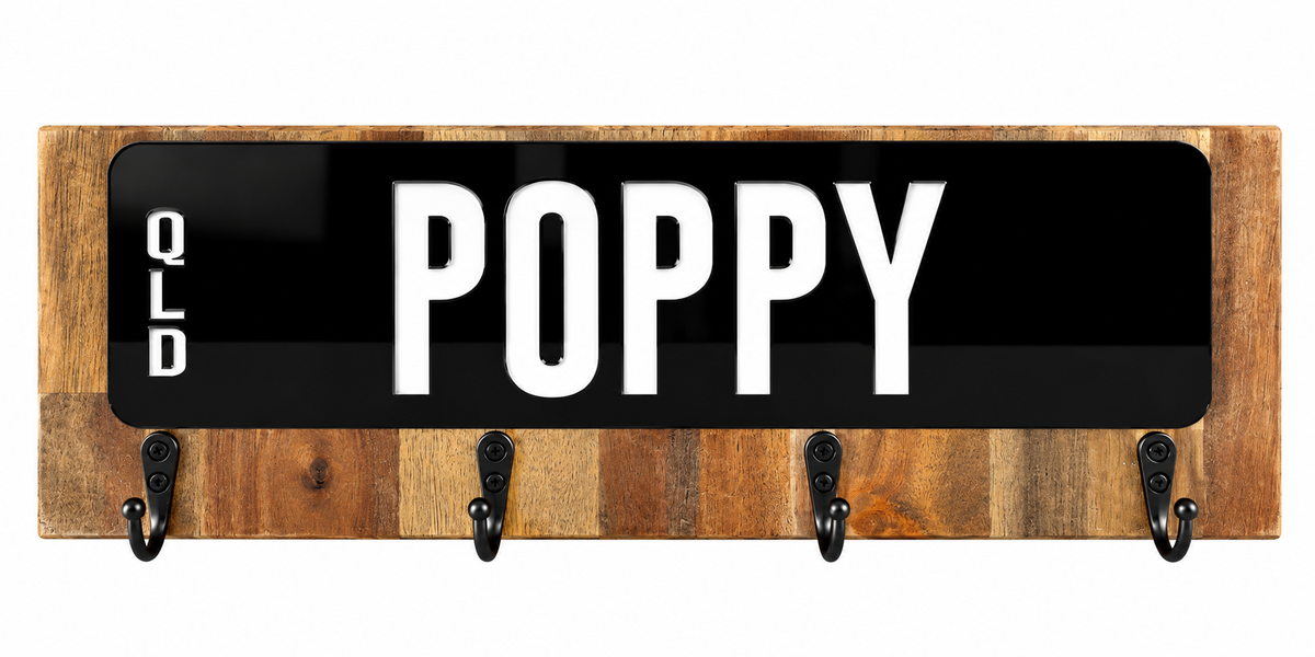 Personalised Number Plate Key Rack – POPPY| Wooden Wall Key Holder