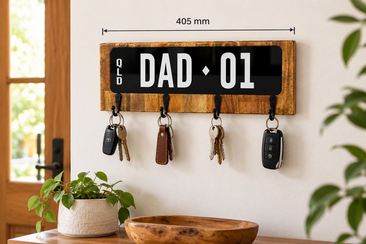 Personalised Number Plate Key Holder – DAD-01 | Wooden Wall Key Holder