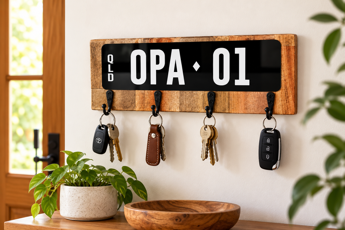 Personalised Number Plate Key Rack – OPA-01 | Wooden Wall Key Holder