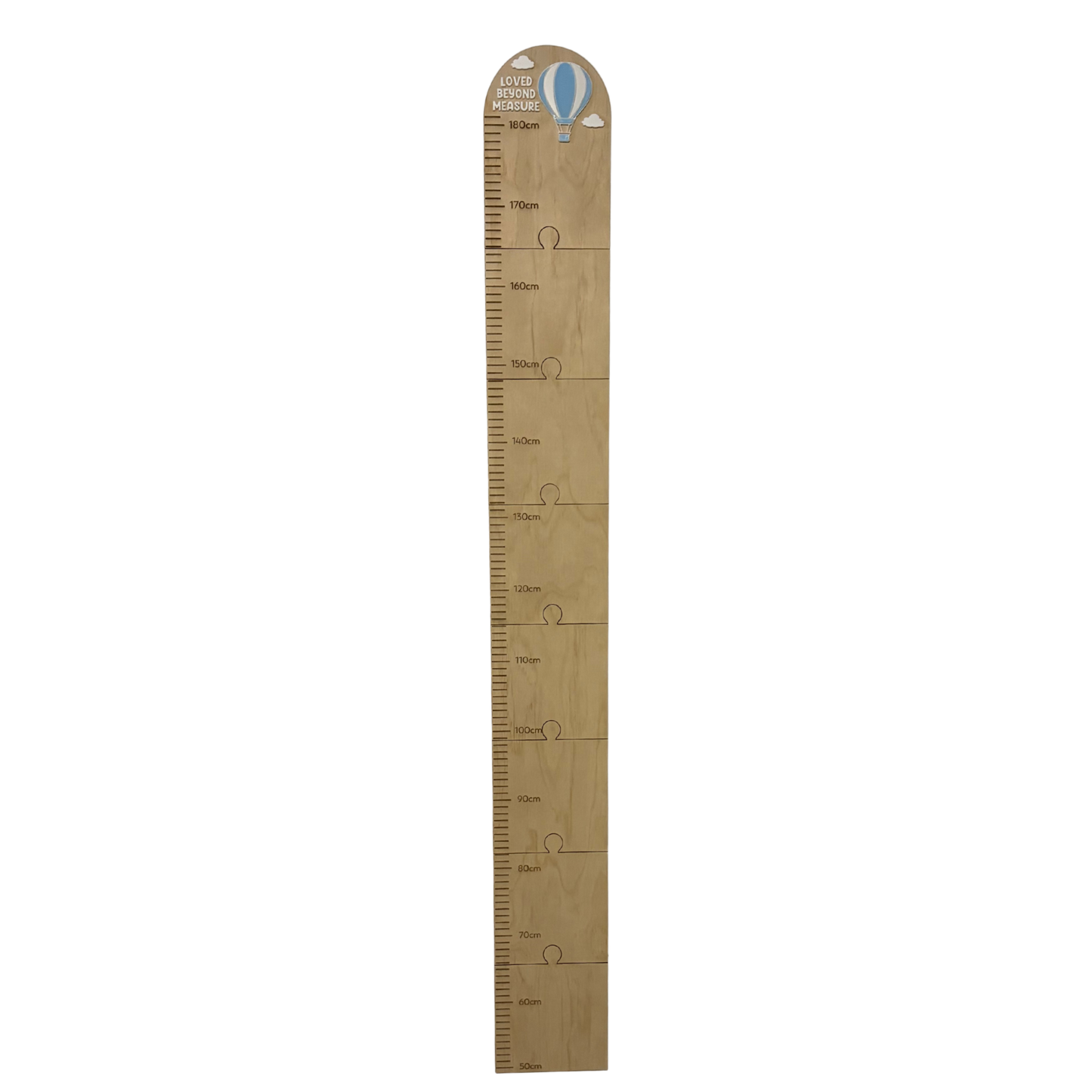 Personalisable Plywood Growth Chart – Hot Air Balloon “Loved Beyond Measure” (50–180cm)