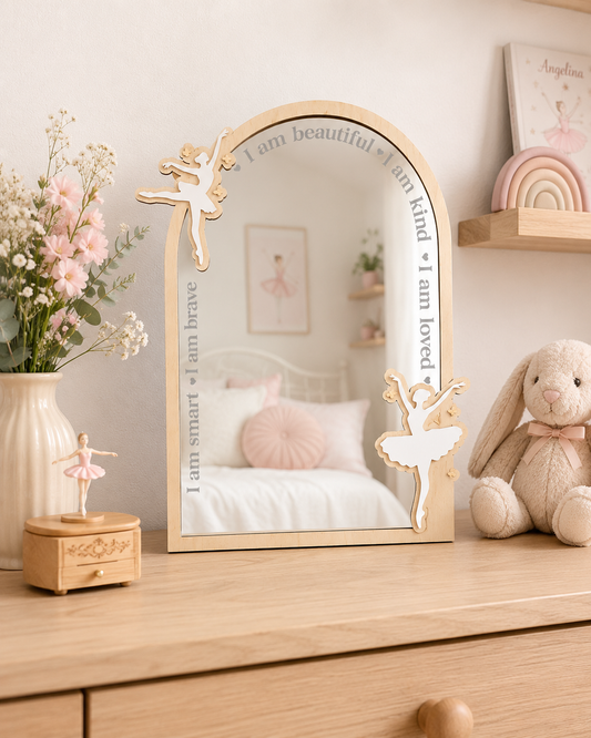 Ballerina affirmation mirror for kids bedroom with positive I Am affirmations