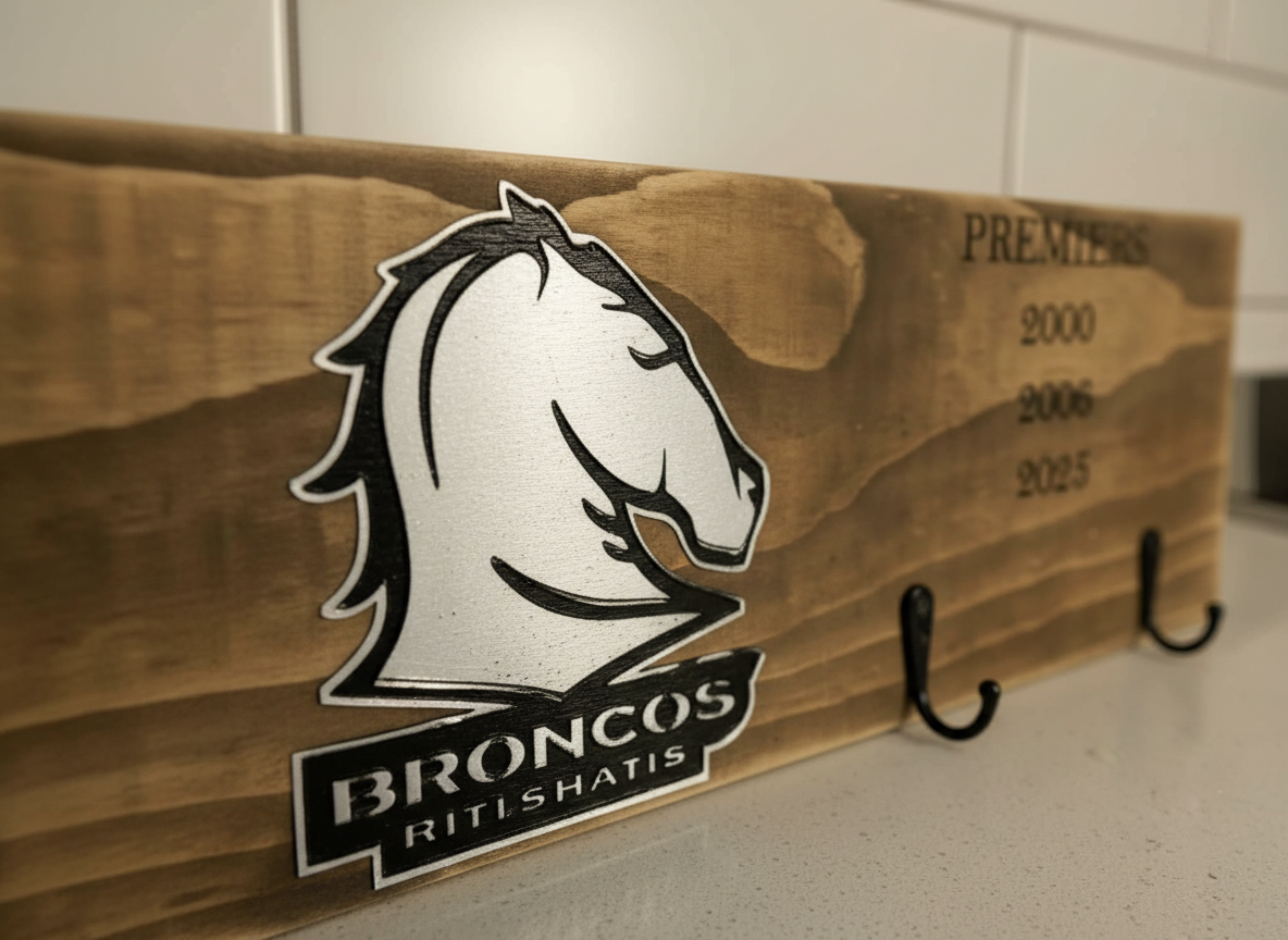 Large NRL Premiership Keyholder – BRISBANE | Handmade Timber | Pelican Designs