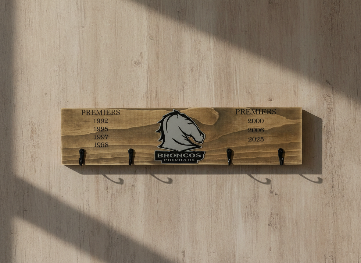 Large NRL Premiership Keyholder – BRISBANE | Handmade Timber | Pelican Designs