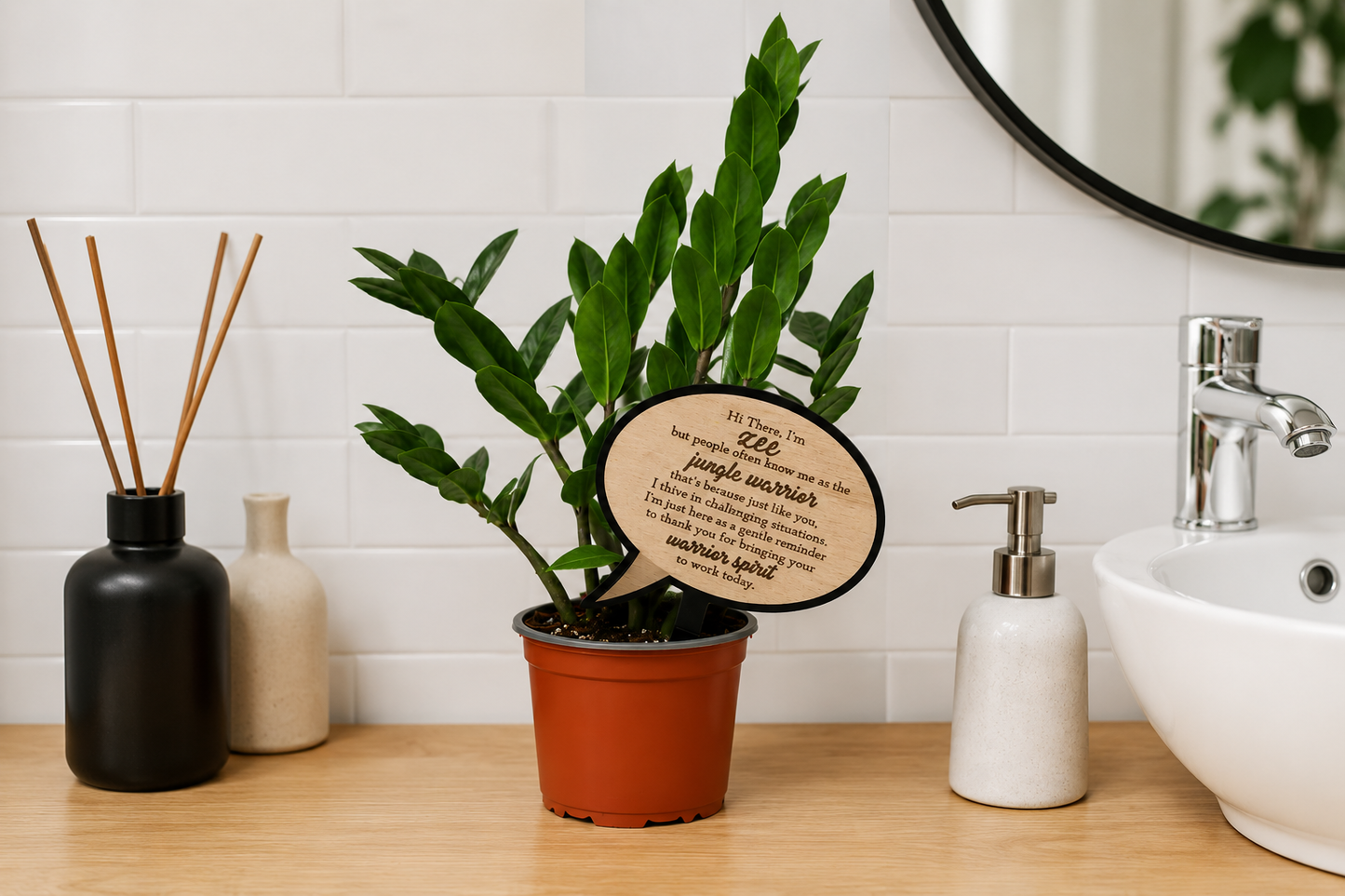 Jungle Warrior ZZ Plant | Encouragement Gift | Positive Plant Stake