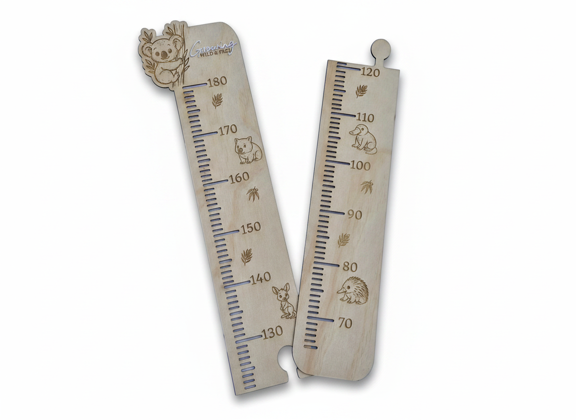 Personalisable Plywood Growth Chart – Growing Wild & Free (65–180cm) | Optional Name Add-On