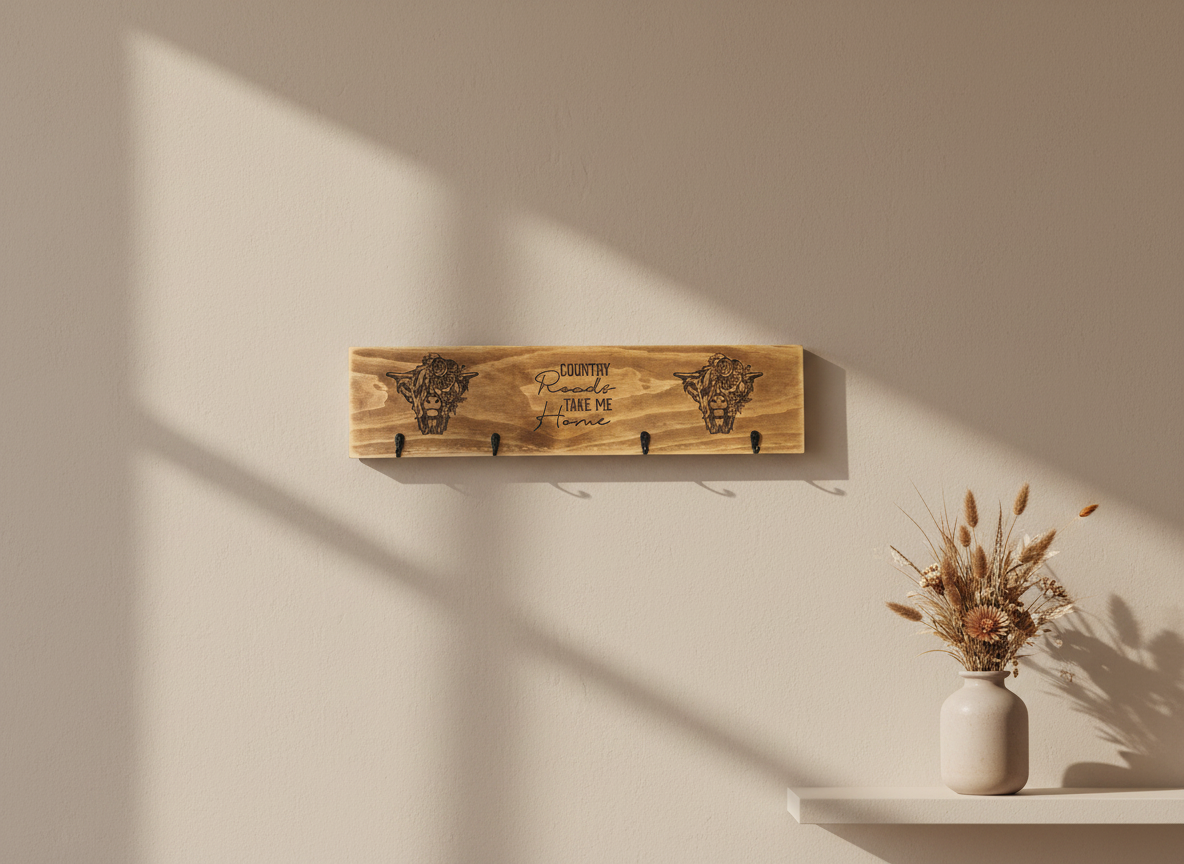 Timber Keyholder - Country Roads Take Me Home - Highland Cow