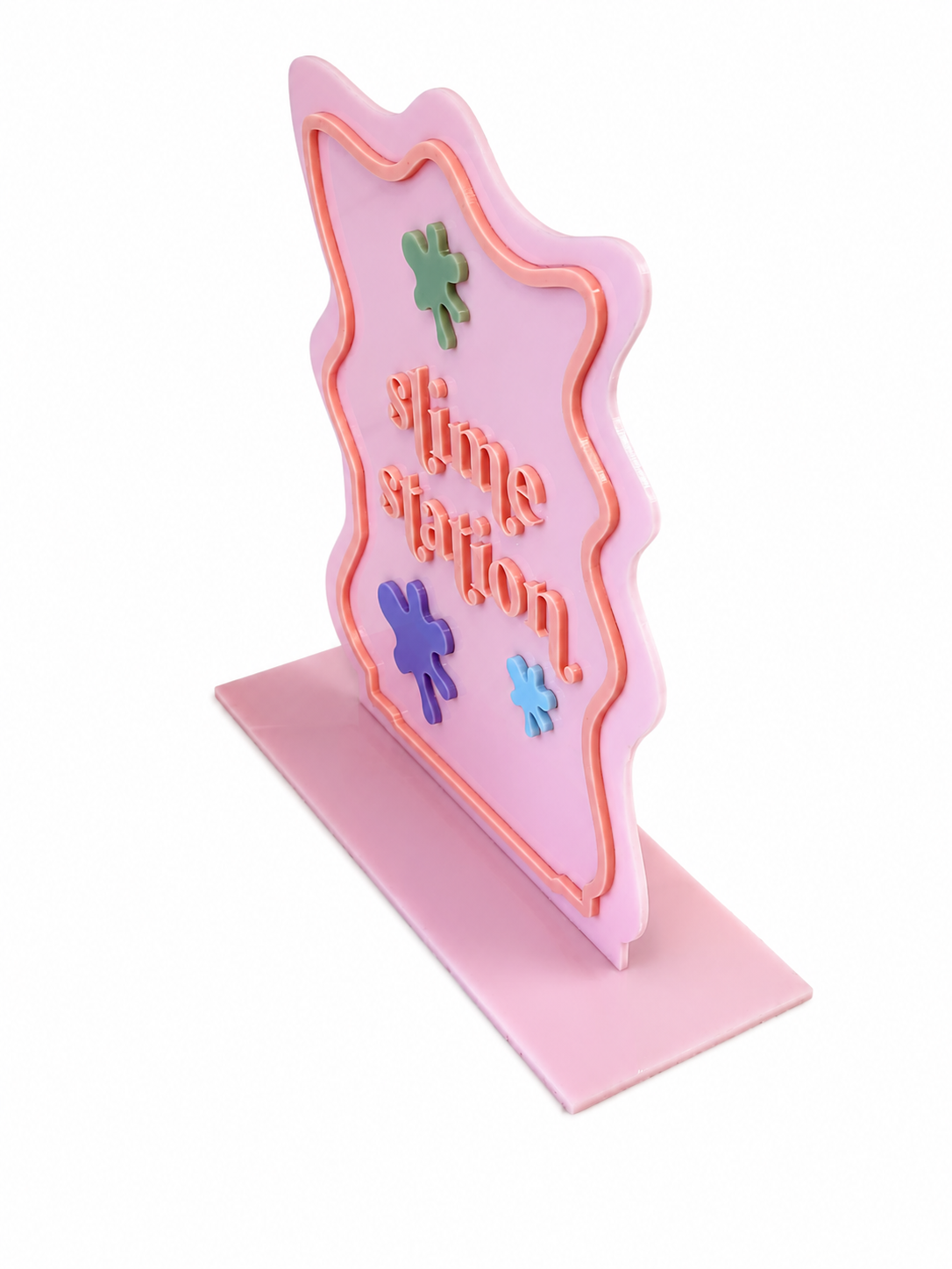 Custom acrylic party station sign with wavy edge and matching stand