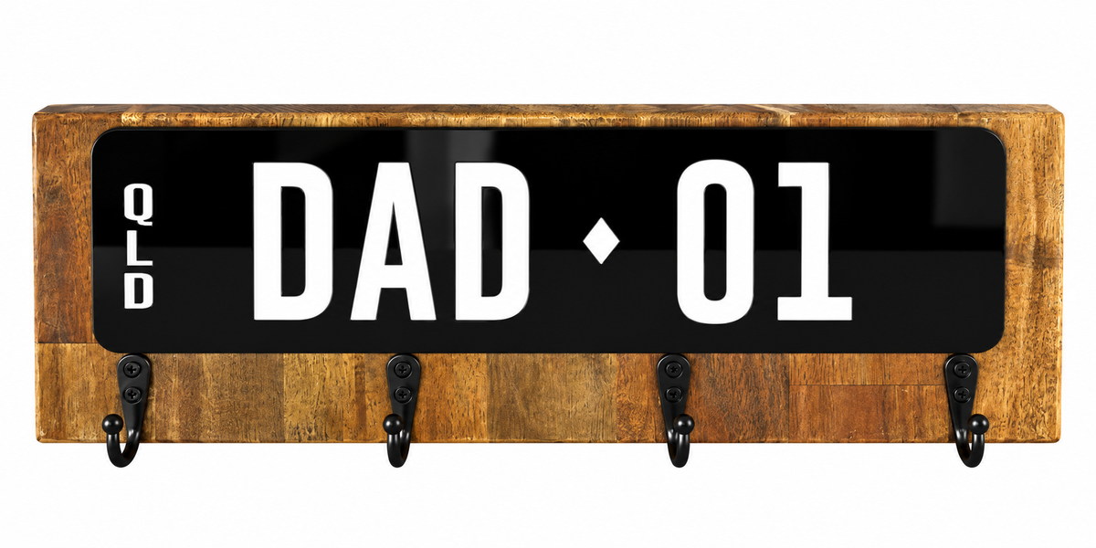 Personalised Number Plate Key Holder – DAD-01 | Wooden Wall Key Holder