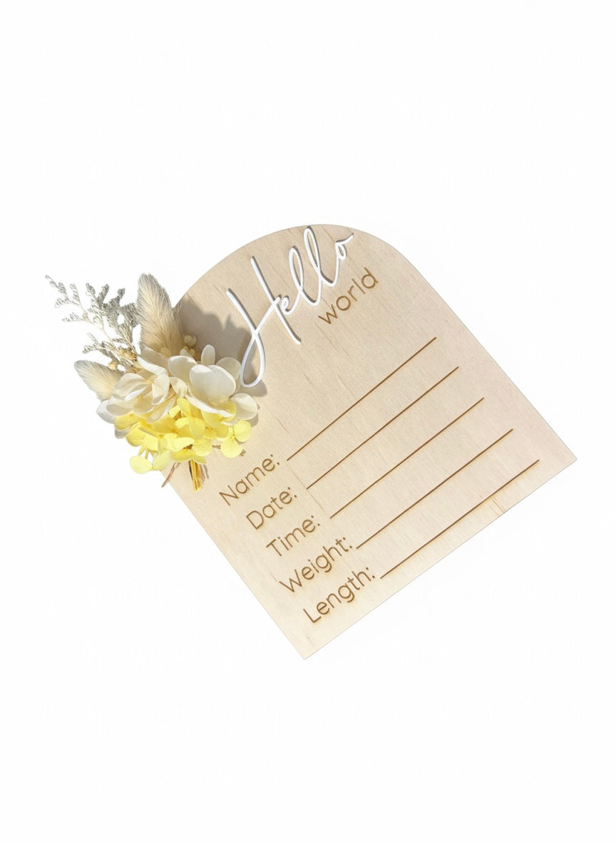 Hello World Floral Birth Announcement Plaque