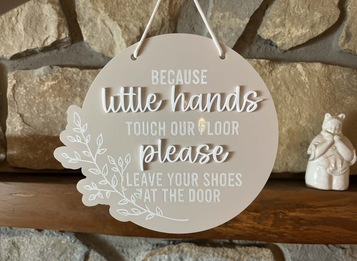 Entryway Shoes Off Sign | Acrylic Door Sign | Botanical Vine Border