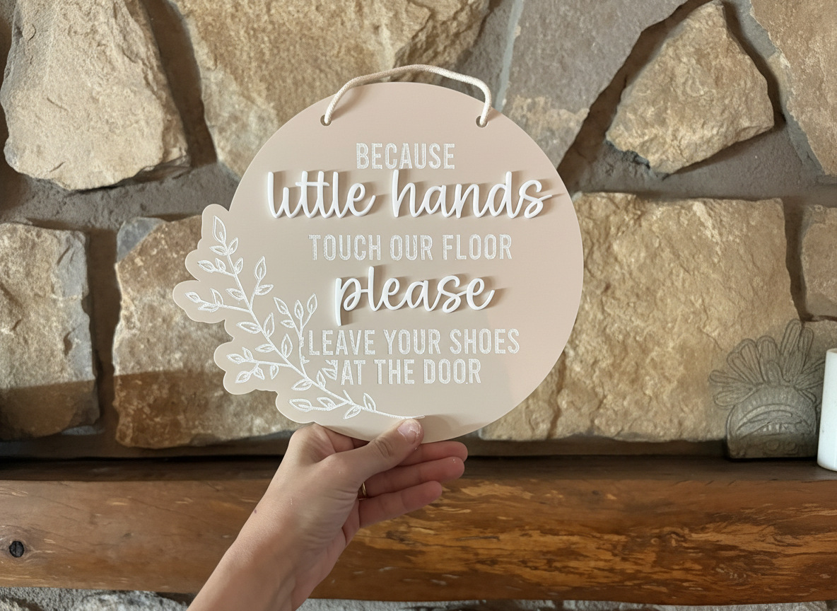 Entryway Shoes Off Sign | Acrylic Door Sign | Botanical Vine Border