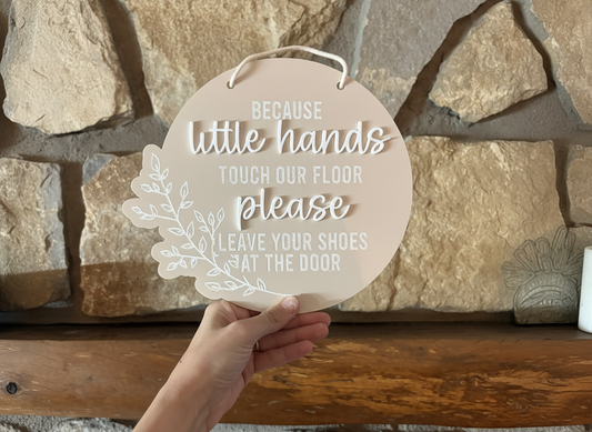 Entryway Shoes Off Sign | Acrylic Door Sign | Botanical Vine Border