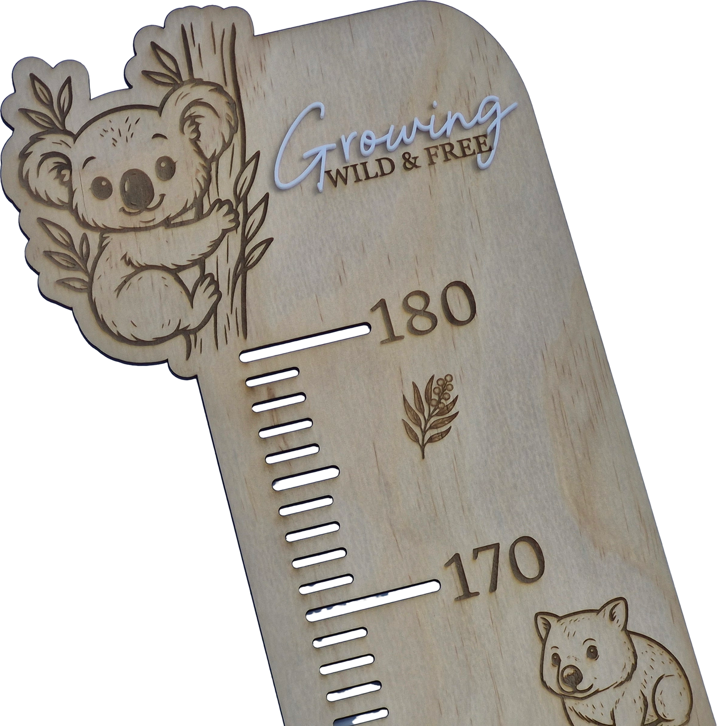 Personalisable Plywood Growth Chart – Growing Wild & Free (65–180cm) | Optional Name Add-On