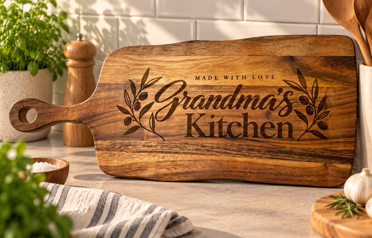 Personalised Kitchen Serving Board | Engraved Acacia Wood Gift
