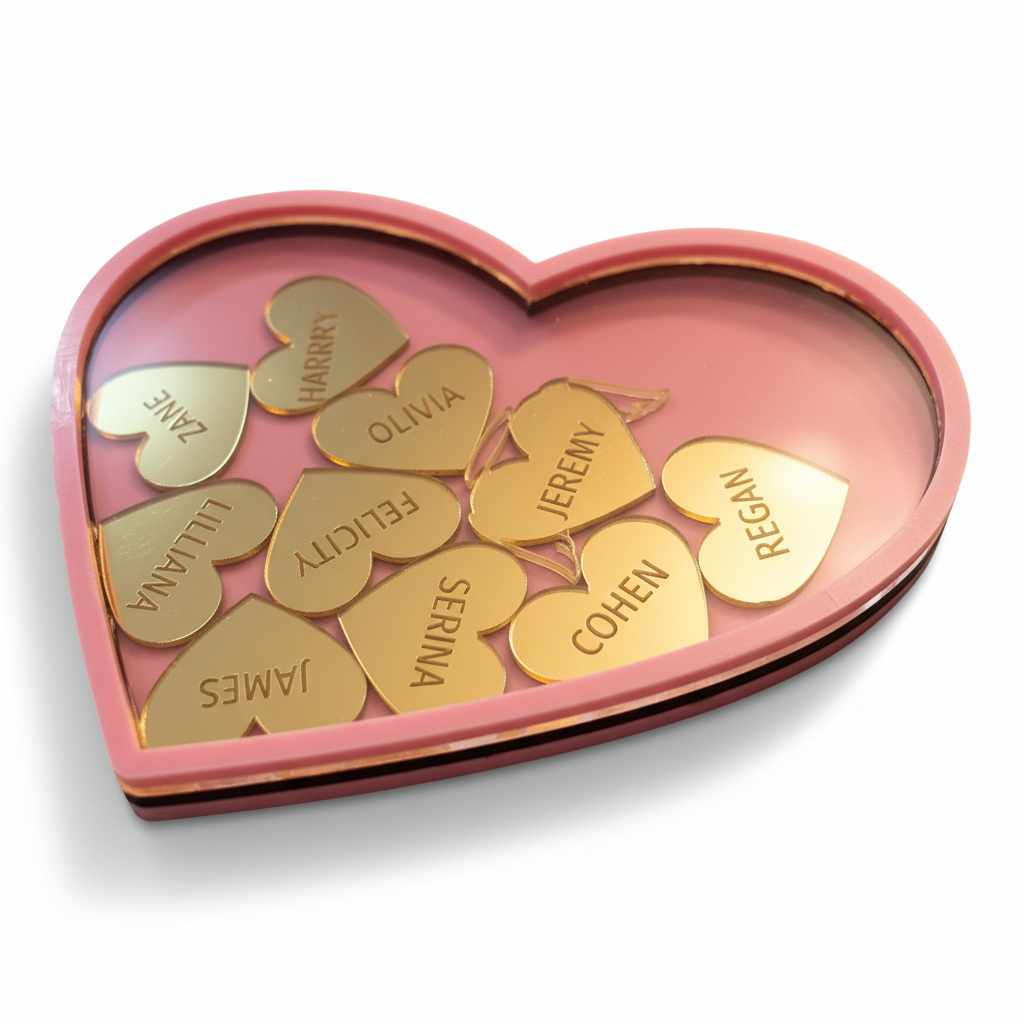 Personalised heart magnet on white background close up