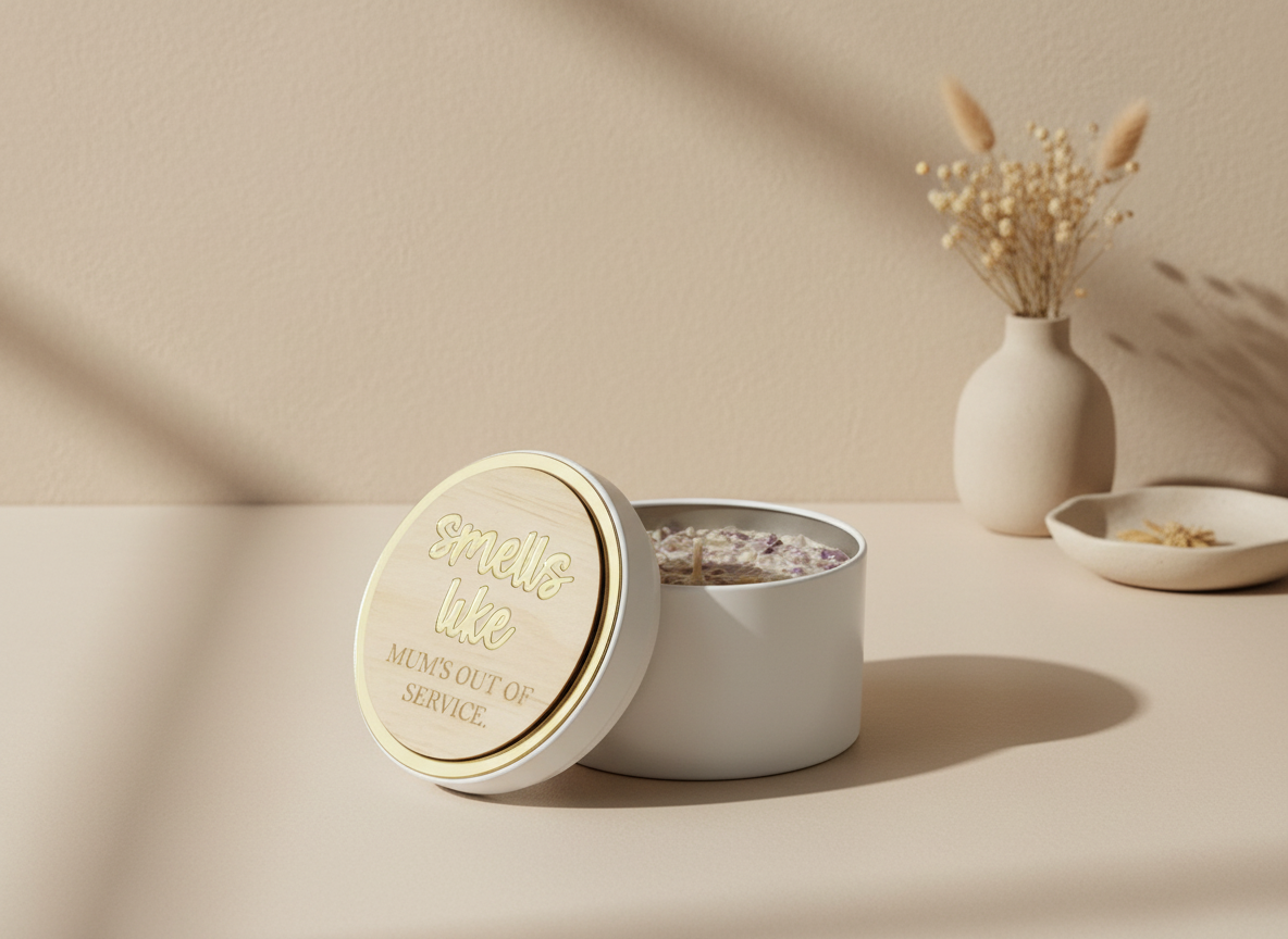 Custom Lemon Myrtle Candle with Amethyst Crystals – “Smells Like Mum’s Out of Service”