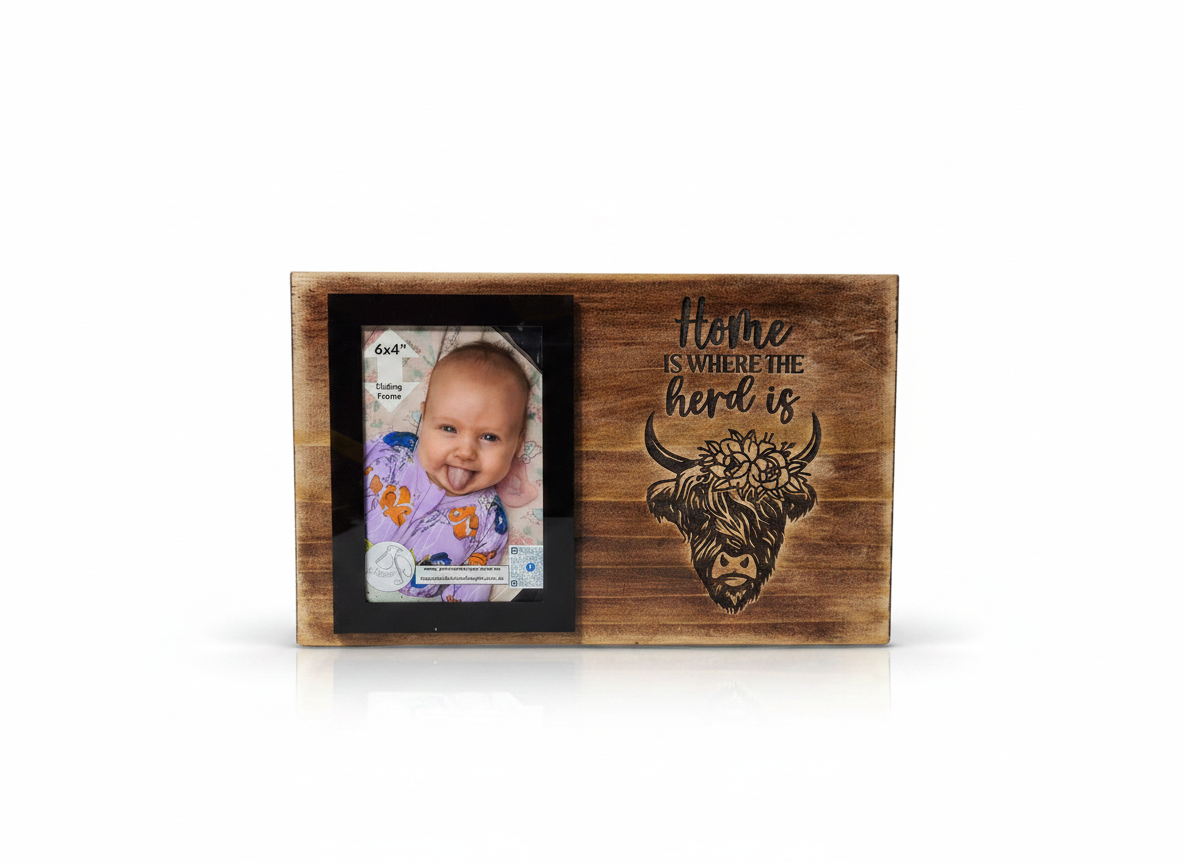 Small Timber Photo Board - Home is where the herd is.